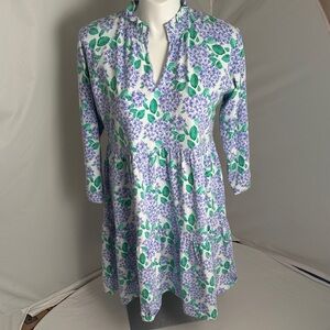 Duffield Lane Fiona dress in multicolor blue green white floral Hydrangea Bloom